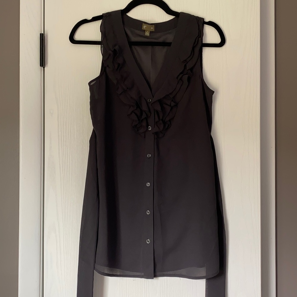 Fei (Anthropologie) sheer black ruffle sleeveless top, 0